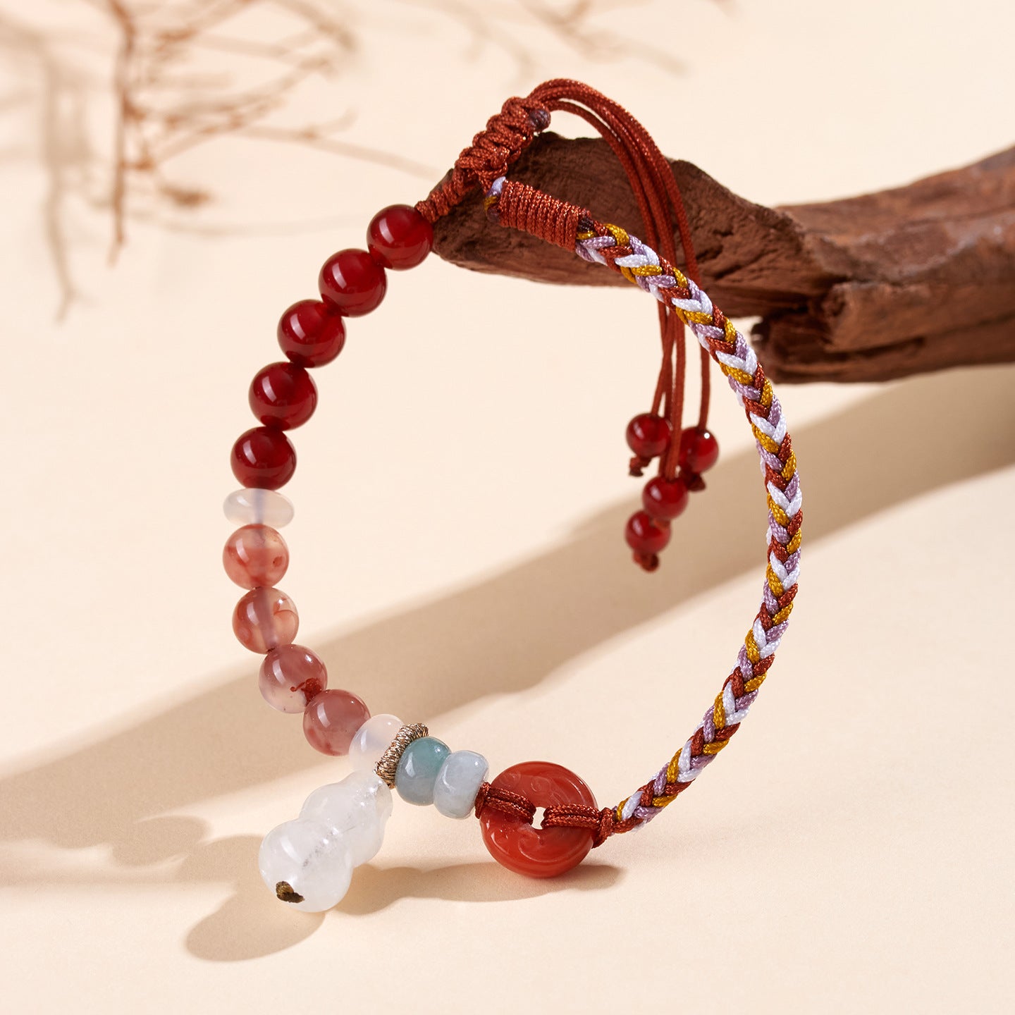 Natural Southern Red Agate White Chalcedony Gourd Bracelet | Wealth Harmony Spiritual Amulet