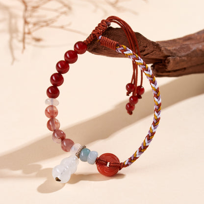 Natural Southern Red Agate White Chalcedony Gourd Bracelet | Wealth Harmony Spiritual Amulet