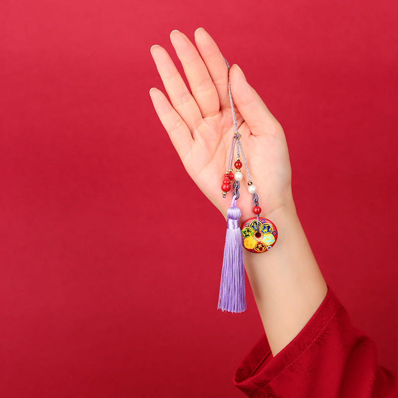 Natural Cinnabar Six-Word Mantra Peace Buckle Pendant Keychain - Spiritual Protection Charm