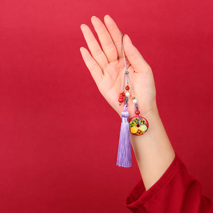 Natural Cinnabar Six-Word Mantra Peace Buckle Pendant Keychain - Spiritual Protection Charm