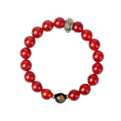 Natural Red Agate Zodiac Birth Buddha Six-Word Mantra Couple Bracelet for Birth Year Blessings