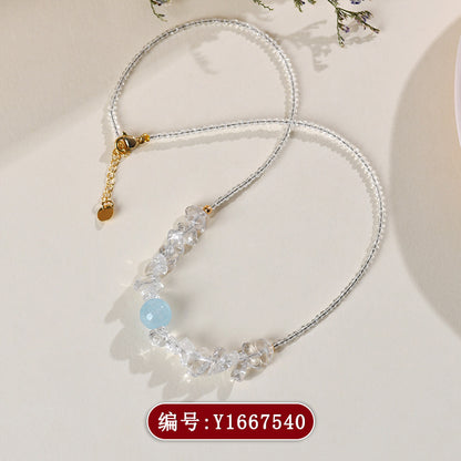Pure White Crystal Aquamarine Necklace | Spiritual Elegance & Harmony Charm