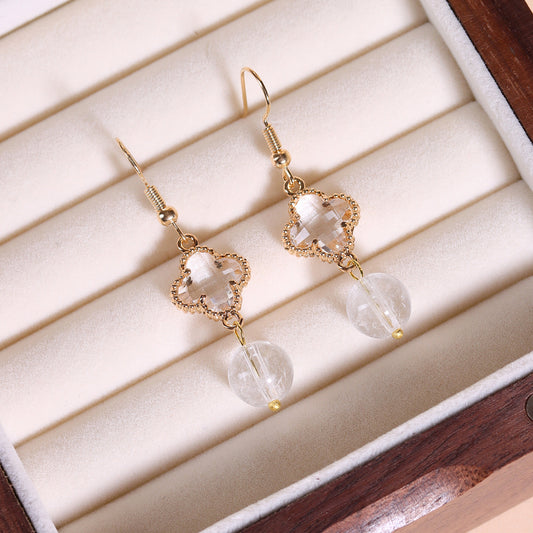 Natural Crystal Earrings | White Amethyst Yellow Tower Crystal Spiritual Energy Women's Jewelry