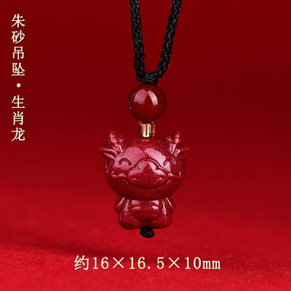 Natural High-Content Cinnabar Purple Gold Sand Zodiac Pendant Necklace for Couples - Spiritual Harmony and Fortune