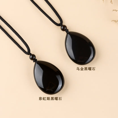 Natural Rainbow Eye Black Gold Obsidian Water Drop Pendant - Spiritual Couple Necklace for Harmony & Protection