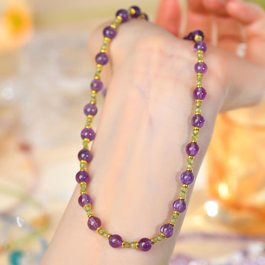 Natural Amethyst Peridot Clavicle Necklace | Spiritual Protection & Wealth Energy
