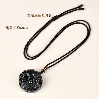 Natural Gold Obsidian Pixiu Pendant - Lucky Charm Necklace for Wealth and Protection