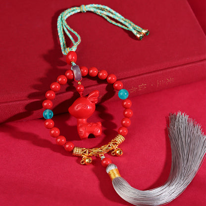 Imperial Red Cinnabar Deer Car Hanging for Safe Travel and Peace