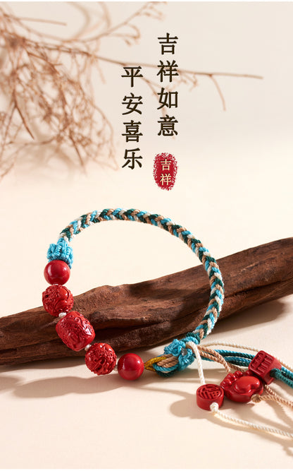 Natural Imperial Red Cinnabar Guanyin Barrel Beads Tibetan Style Bracelet with Pixiu Cat Paw Charm