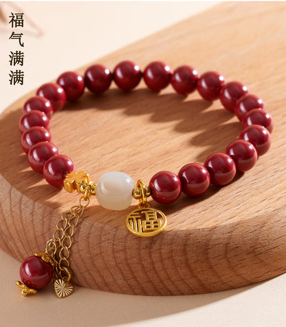 Imperial Red Cinnabar Hetian Jade Tassel Bracelet | Wealth & Protection Talisman