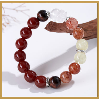 Natural Crystal Five Elements Bracelet with Lucky Pixiu - Unisex Couple Style for Balance and Wealth