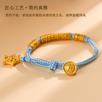 Golden Hammered Star Braided Bracelet | Ancient Craftsmanship Unisex Celestial Protection Jewelry