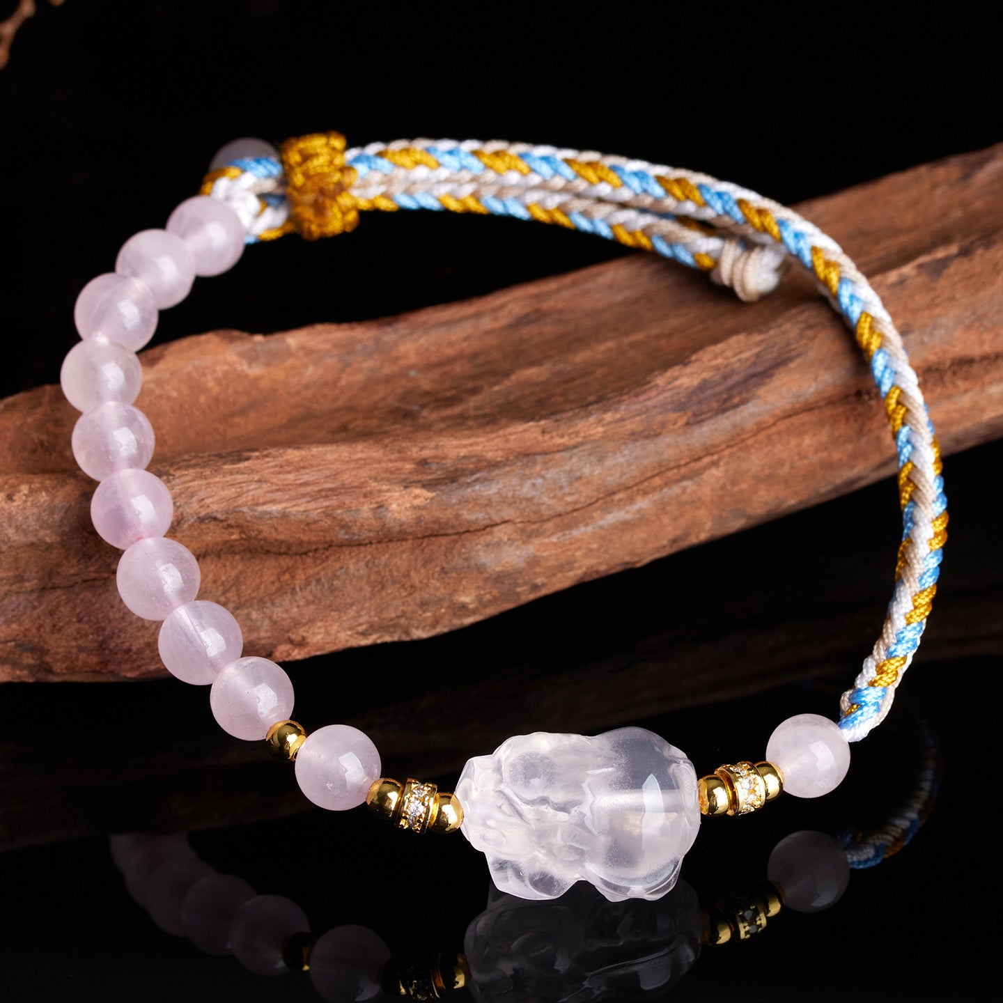 Natural Pink Crystal Pixiu Hand-woven Bracelet | Wealth & Love Attraction Charm