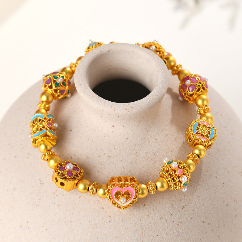 Flowing Color Four-Leaf Clover Gold Sand Fortune Bead Bracelet – Lucky Charm for Women