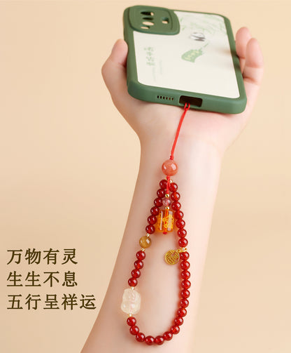 Five Elements Natural Crystal Agate Phone Chain Pendant - Balance Energy & Attract Fortune
