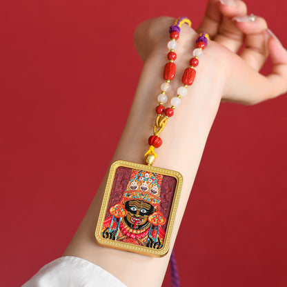 Purple Gold Cinnabar Thangka Pendant Necklace - Tibetan Spiritual Amulet for Protection