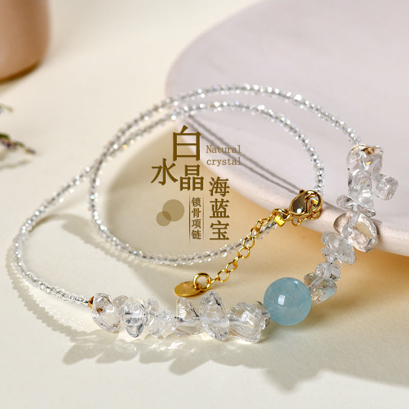 Pure White Crystal Aquamarine Necklace | Spiritual Elegance & Harmony Charm