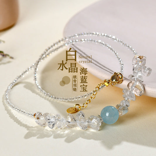 Pure White Crystal Aquamarine Necklace | Spiritual Elegance & Harmony Charm