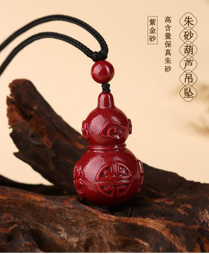 Natural Purple Gold Cinnabar Gourd Pendant Necklace - Feng Shui Lucky Charm for Wealth and Protection