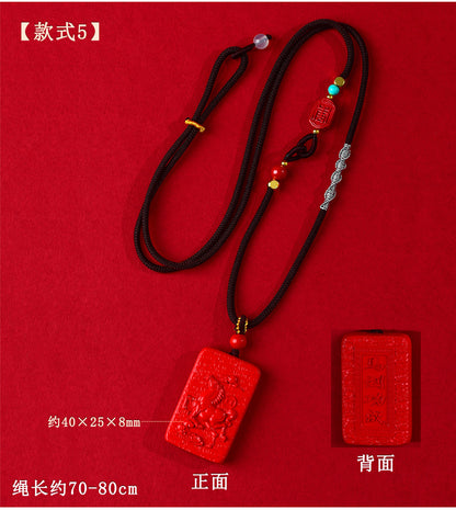 Imperial Red Cinnabar Horse Zodiac Pendant - Success and Fortune Talisman