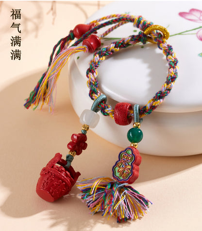 Natural Imperial Red Sand Gold Painted Gourd Keychain - Tibetan Style Luck & Protection Pendant