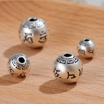 999 Pure Silver Six-Word Mantra Lucky Bead Bracelet & Necklace Spacer Beads