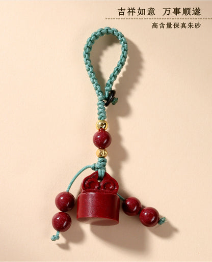 Natural Purple Gold Cinnabar Wishful Keychain - Chinese Style Luck Charm for Bags