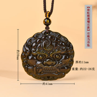 Golden Obsidian Bagua Pixiu Pendant Necklace - Spiritual Protection & Wealth