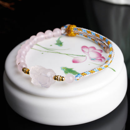 Natural Pink Crystal Pixiu Hand-woven Bracelet | Wealth & Love Attraction Charm