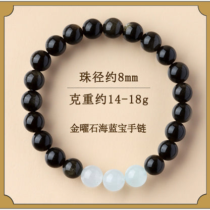 Natural Obsidian Crystal Bracelet with Golden Rutilated Quartz & Gemstones | Spiritual Protection & Wealth Attraction