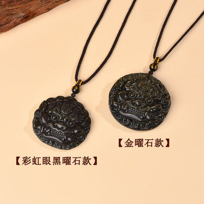 Golden Obsidian Bagua Pixiu Pendant Necklace - Spiritual Protection & Wealth