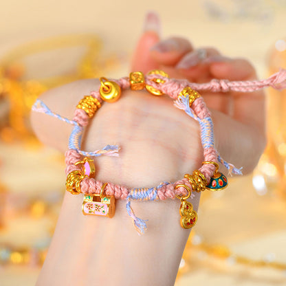 Golden Multi-Treasure Longevity Lock Tibetan Braided Bracelet - DIY Coiled Rope for Wealth and Health