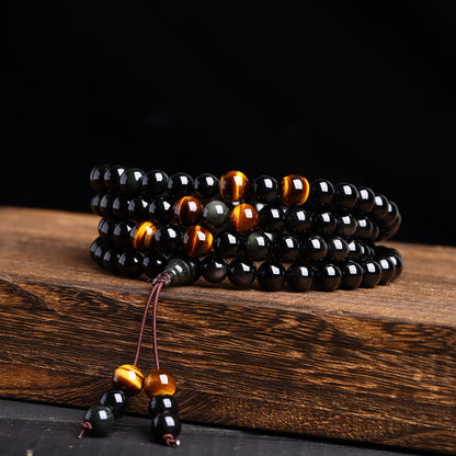 Natural Obsidian 108 Buddha Beads Multi-Circle Bracelet | Spiritual Protection Talisman
