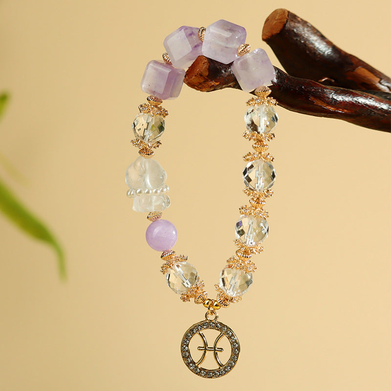 Twelve Zodiac Natural Crystal Multi-Gem Bracelet | Astrological Harmony & Spiritual Elegance