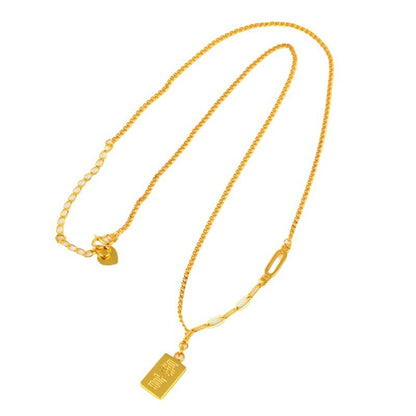 Golden Wealth Brick Pendant Necklace | Elegant Clavicle Chain for Prosperity and Luck