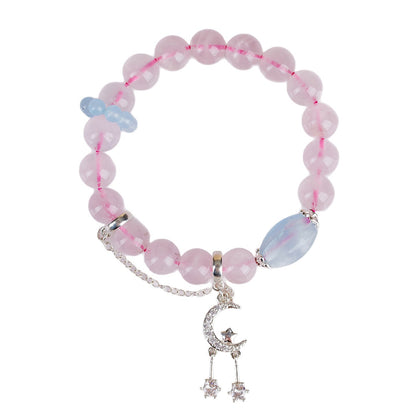 Natural Pink Quartz Aquamarine Starry Moon Love Bracelet | Irregular Crystal Design for Women
