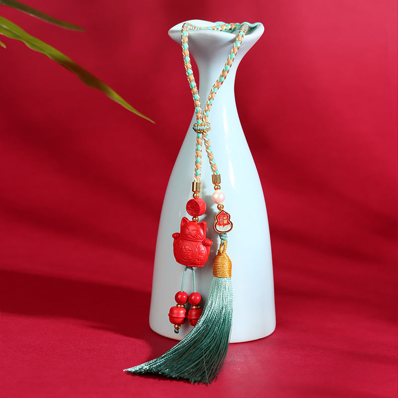 Natural High Content Cinnabar Lucky Cat Pendant - Fortune Attractor for Car and Keychain