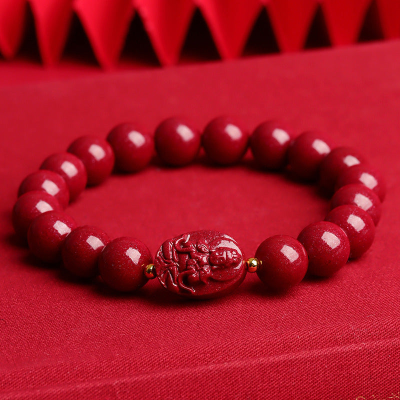 Natural Purple Gold Sand Cinnabar Bracelet with Guardian Gods and Zodiacs Birth Buddha