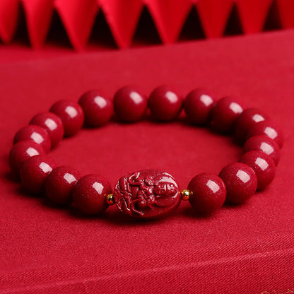 Natural Purple Gold Sand Cinnabar Bracelet with Guardian Gods and Zodiacs Birth Buddha