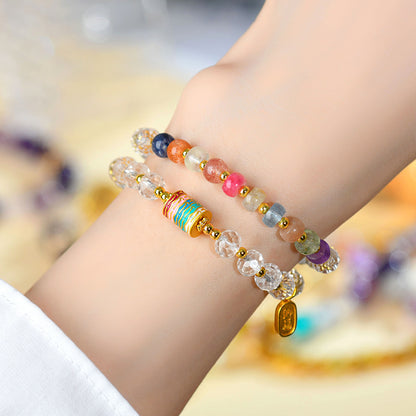 Natural White Crystal Rainbow Bead Double Circle Bracelet | Women's Multi-Gemstone Energy Jewelry