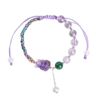 Natural Amethyst Nine-Tailed Fox Handmade Bracelet | Spiritual Protection & Elegant Charm