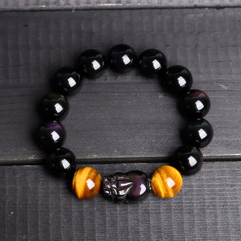 Natural Crystal Obsidian Pixiu Tiger Eye Bracelet - Ethnic Unisex Couple Spiritual Jewelry