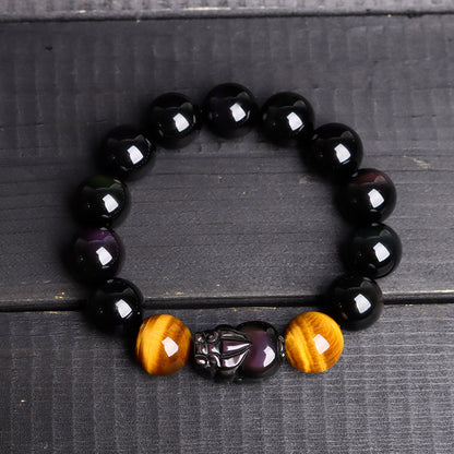 Natural Crystal Obsidian Pixiu Tiger Eye Bracelet - Ethnic Unisex Couple Spiritual Jewelry