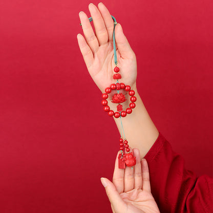 Natural Imperial Red Cinnabar Peace Lotus Car Hanging Ornament - Feng Shui Protection Charm
