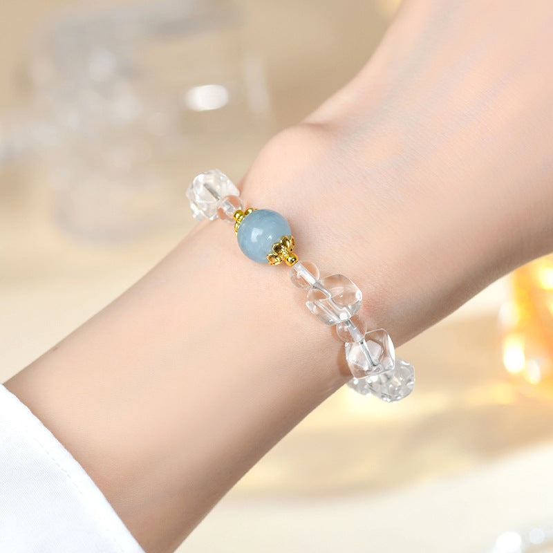 Natural White Crystal Aquamarine Irregular Bracelet | Spiritual Purification & Elegant Fashion