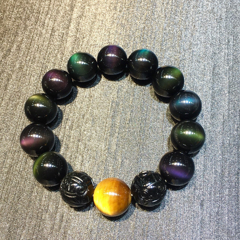 Natural Double Color Eye Obsidian Pixiu Bracelet - Spiritual Protection & Wealth Attraction