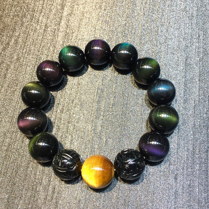 Natural Double Color Eye Obsidian Pixiu Bracelet - Spiritual Protection & Wealth Attraction
