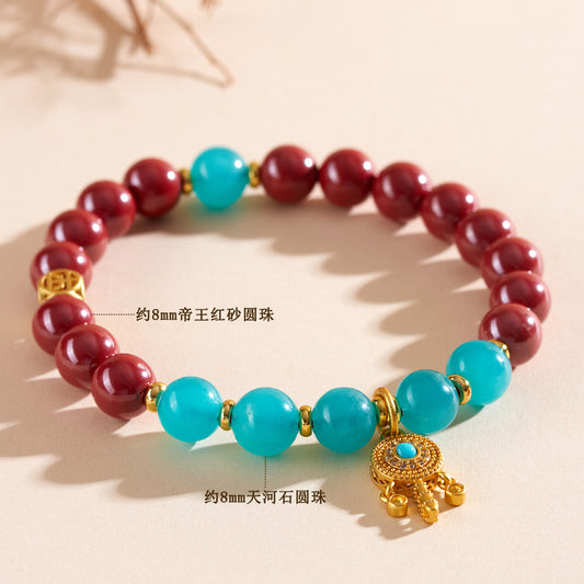 Natural Imperial Red Cinnabar Tianhe Stone Bracelet - Chinese Cultural Women's Spiritual Jewelry