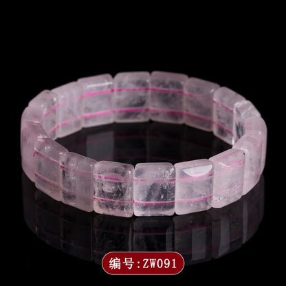 Natural Pink Quartz Crystal Bracelet | Love Harmony Energy Stone Ice Transparent Fashion
