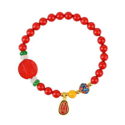 Natural Cinnabar Five Directions Wealth God Bracelet | Zodiac Year Red for Prosperity & Protection